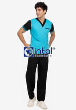 INTAL SCRUBSUIT 01D JOGGER 4 Pocket Pants High Quality Classic V-Neck Unisex Scrubs - AQUA BLUE - BLACK