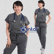 INTAL SCRUBSUIT 084 ELITE PRO MAALAGA Elegant Stretchfine Fabric Continuous Sleeves Cargo Tapered Zipper
