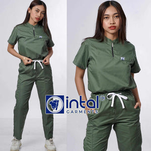 INTAL SCRUBSUIT 028 Elite MAPAGMALASAKIT Zip-Up Chino Collar Cargo 6 - Pocket Unisex Quality Scrubs