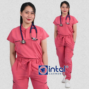 INTAL SCRUBSUIT 084 ELITE PRO MAALAGA Elegant Stretchfine Fabric Continuous Sleeves Cargo Tapered Zipper