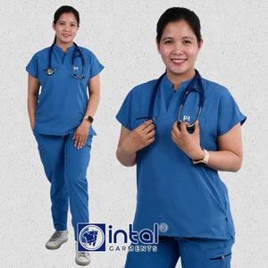 INTAL SCRUBSUIT 084 ELITE PRO MAALAGA Elegant Stretchfine Fabric Continuous Sleeves Cargo Tapered Zipper