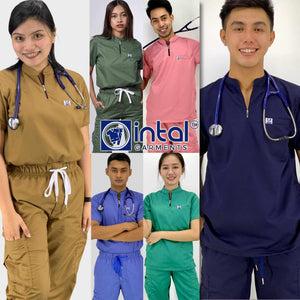 INTAL SCRUBSUIT 028 Elite MAPAGMALASAKIT Zip-Up Chino Collar Cargo 6 - Pocket Unisex Quality Scrubs