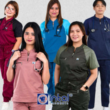 INTAL SCRUBSUIT 075 PRIMO EMPATHY Zip-Up Chino Collar Shoulder Combi 8-Pocket Cargo Stylish Pants