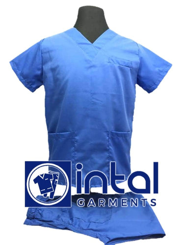 INTAL SCRUBSUIT 01A HIGH QUALITY Classic V-Neck Regular 4 Pocket Pants Unisex Scrubs - AZURE BLUE