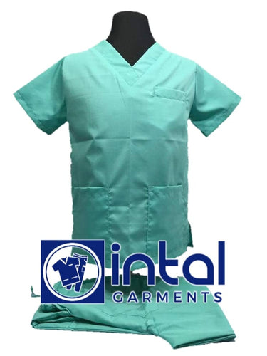 INTAL SCRUBSUIT 01A HIGH QUALITY Classic V-Neck Regular 4 Pocket Pants Unisex Scrubs - SEA GREEN