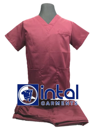 INTAL SCRUBSUIT 01A HIGH QUALITY Classic V-Neck Regular 4 Pocket Pants Unisex Scrubs - MAROON