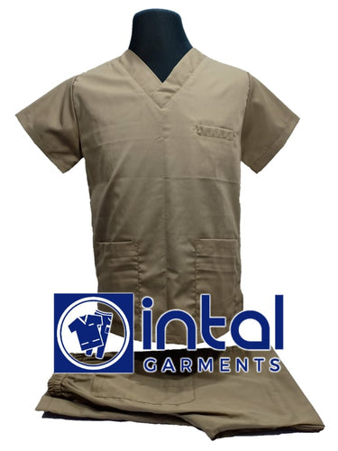 INTAL SCRUBSUIT 01A HIGH QUALITY Classic V-Neck Regular 4 Pocket Pants Unisex Scrubs - KHAKI