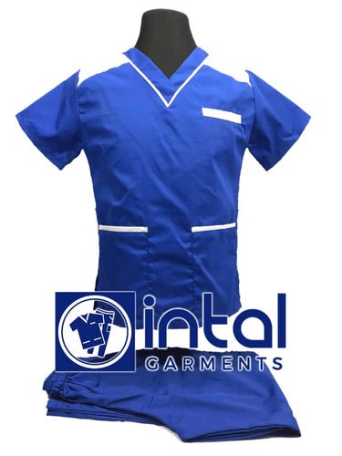 INTAL SCRUBSUIT 09 CARGO 6-Pocket Pants Premium Quality V-Neck Unisex Scrubs Color Royal Blue - Beige