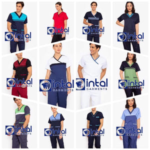 Scrub Suit High Quality Medical Doctor Nurse Scrubsuit Cargo 6 Pocket Pants Unisex Scrubs 13 Midnight Blue-Red
