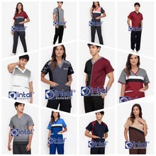 Scrub Suit High Quality Medical Doctor Nurse Scrubsuit Jogger or Cargo 6 Pocket Pants Unisex Scrubs 03F Midnight Blue-Fuchcsia