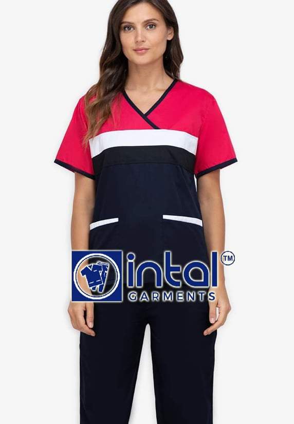 Scrub Suit High Quality Medical Doctor Nurse Scrubsuit Jogger Pants Unisex Scrubs 04H Midnight Blue-Fuchsia