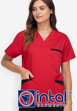 Scrub Suit High Quality Medical Doctor Nurse Scrubsuit Regular/Jogger 4 Pocket Pants Unisex Scrubs 01B Red-Black