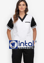 Scrub Suit High Quality Medical Doctor Nurse Scrubsuit Regular/Jogger 4 Pocket Pants Unisex Scrubs 01D White-Black
