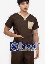Scrub Suit High Quality Medical Doctor Nurse Scrubsuit Regular/Jogger 4 Pocket Pants Unisex Scrubs 01I Chocolate Brown-Khaki