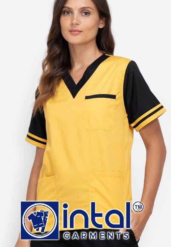 Scrub Suit High Quality Medical Doctor Nurse Scrubsuit Regular/Jogger 4 Pocket Pants Unisex Scrubs 01D Yellow-Black