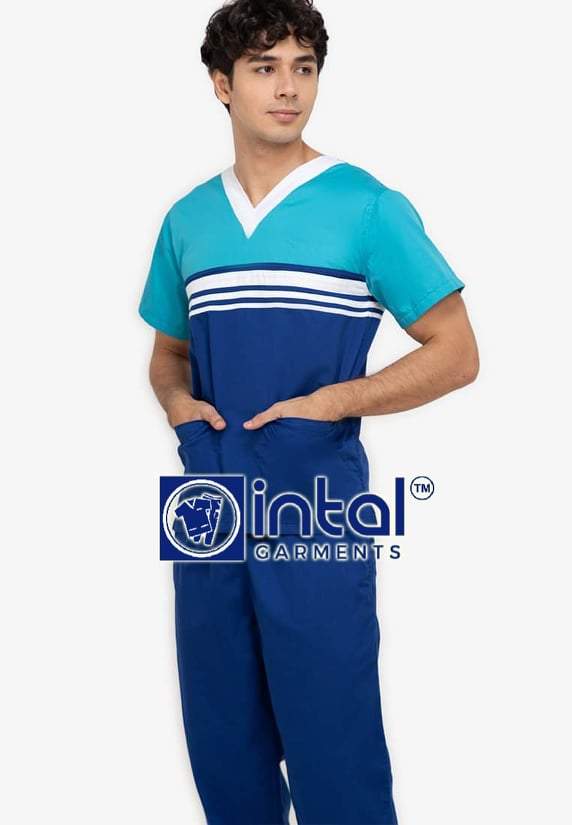 Scrub Suit High Quality Medical Doctor Nurse Scrubsuit Jogger 4 Pocket Pants Unisex Scrubs 03J Admiral Blue-Aqua Blue