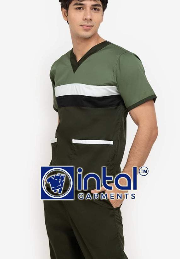 Scrub Suit High Quality Medical Doctor Nurse Scrubsuit Jogger 4 Pocket Pants Unisex Scrubs 03H Olive Green-Army Green