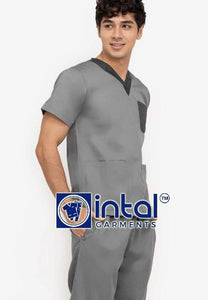 Scrub Suit High Quality Medical Doctor Nurse Scrubsuit Regular/Jogger 4 Pocket Pants Unisex Scrubs 01I Light Grey-Charcoal Grey