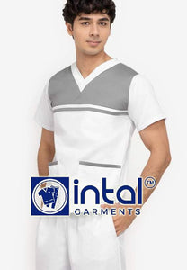 Scrub Suit High Quality Medical Doctor Nurse Scrubsuit Regular/Jogger 4 Pocket Pants Unisex Scrubs 03C White-Light Grey