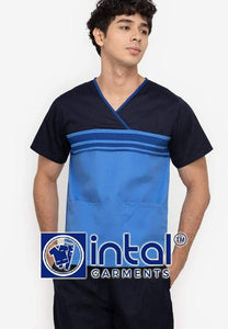 Scrub Suit High Quality Medical Doctor Nurse Scrubsuit Jogger Pants Unisex Scrubs 04J Azure Blue-Midnight Blue