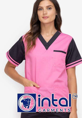 Scrub Suit High Quality Medical Doctor Nurse Scrubsuit Regular/Jogger 4 Pocket Pants Unisex Scrubs 01D Rose Pink-Charcoal Grey