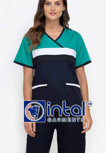 Scrub Suit High Quality Medical Doctor Nurse Scrubsuit Jogger Pants Unisex Scrubs 04H Midnight Blue-Emerald Green