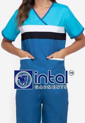 Scrub Suit High Quality Medical Doctor Nurse Scrubsuit Jogger Pants Unisex Scrubs 04H Sapphire Blue-Aqua Blue