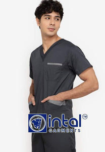 Scrub Suit High Quality Medical Doctor Nurse Scrub suit Regular/Jogger 4 Pocket Pants Unisex Scrubs 01B Charcoal Grey