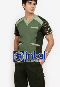 Scrub Suit High Quality Medical Doctor Nurse Scrubsuit Cargo 6 Pocket Pants Unisex Scrubs 09D Army Green-Olive Green Camouflage