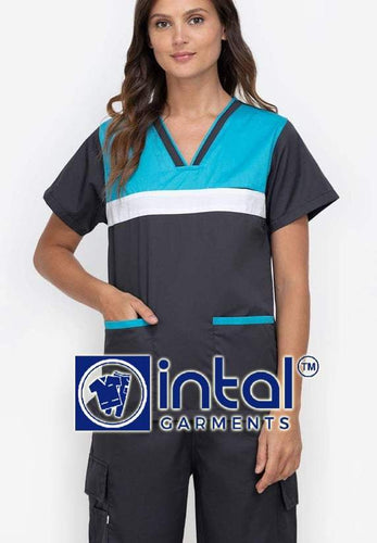 Scrub Suit High Quality Medical Doctor Nurse Scrubsuit Jogger or Cargo 6 Pocket Pants Unisex Scrubs 03F Midnight Blue-Aqua Blue