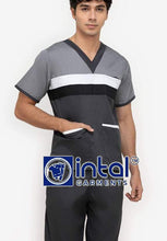 Scrub Suit High Quality Medical Doctor Nurse Scrubsuit Jogger 4 Pocket Pants Unisex Scrubs 03H Charcoal Grey-Light Grey