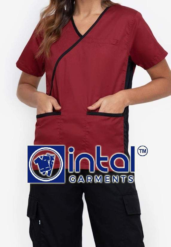 Scrub Suit High Quality Medical Doctor Nurse Scrubsuit Cargo 6 Pocket Pants Unisex Scrubs 13 Maroon-Black