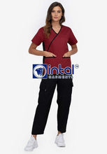 Scrub Suit High Quality Medical Doctor Nurse Scrubsuit Cargo 6 Pocket Pants Unisex Scrubs 13 Maroon-Black