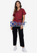 Scrub Suit High Quality Medical Doctor Nurse Scrubsuit Cargo 6 Pocket Pants Unisex Scrubs 13 Maroon-Black