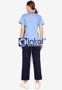 Scrub Suit High Quality Medical Doctor Nurse Scrubsuit Cargo 6 Pocket Pants Unisex Scrubs 13 Powder-Midnight Blue