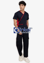 Scrub Suit High Quality Medical Doctor Nurse Scrubsuit Cargo 6 Pocket Pants Unisex Scrubs 13 Midnight Blue-Red