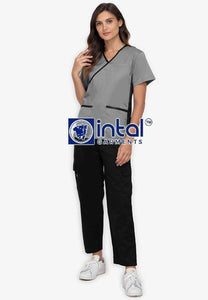 Scrub Suit High Quality Medical Doctor Nurse Scrubsuit Cargo 6 Pocket Pants Unisex Scrubs 13 Light Grey-Black