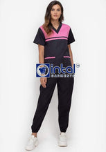 Scrub Suit High Quality Medical Doctor Nurse Scrubsuit Regular/Jogger 4 Pocket Pants Unisex Scrubs 03C Charcoal Grey-Rose Pink