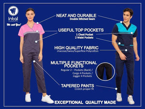 Scrub Suit High Quality Medical Doctor Nurse Scrubsuit Jogger or Cargo 6 Pocket Pants Unisex Scrubs 03F Charcoal Grey-Peach