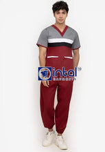Scrub Suit High Quality Medical Doctor Nurse Scrubsuit Jogger 4 Pocket Pants Unisex Scrubs 03H Maroon-Light Grey