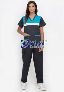 Scrub Suit High Quality Medical Doctor Nurse Scrubsuit Jogger or Cargo 6 Pocket Pants Unisex Scrubs 03F Midnight Blue-Aqua Blue