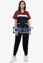 Scrub Suit High Quality Medical Doctor Nurse Scrubsuit Jogger Pants Unisex Scrubs 04H Midnight Blue-Maroon