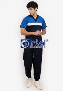 Scrub Suit High Quality Medical Doctor Nurse Scrubsuit Jogger 4 Pocket Pants Unisex Scrubs 03H Midnight Blue-Admiral Blue