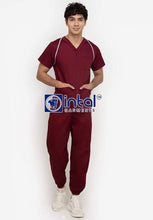 Scrub Suit High Quality Medical Doctor Nurse Scrubsuit Jogger 4 Pocket Pants Unisex Scrubs 05C Maroon-White