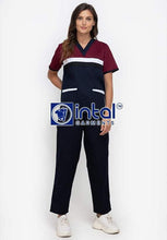 Scrub Suit High Quality Medical Doctor Nurse Scrubsuit Jogger 4 Pocket Pants Unisex Scrubs 03H Midnight Blue-Maroon