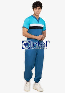Scrub Suit High Quality Medical Doctor Nurse Scrubsuit Jogger 4 Pocket Pants Unisex Scrubs 03H Sapphire Blue-Aqua Blue
