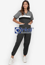 Scrub Suit High Quality Medical Doctor Nurse Scrubsuit Jogger Pants Unisex Scrubs 04H Charcoal Grey-Light Grey