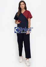 Scrub Suit High Quality Medical Doctor Nurse Scrubsuit Regular 4 Pocket Pants Unisex Scrubs 11 Midnight Blue-Maroon