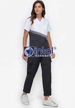 Scrub Suit High Quality Medical Doctor Nurse Scrubsuit Cargo 6 Pocket Pants Unisex Scrubs 15A Charcoal Grey-White