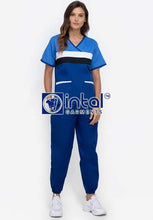 Scrub Suit High Quality Medical Doctor Nurse Scrubsuit Jogger Pants Unisex Scrubs 04H Admiral Blue-Azure Blue